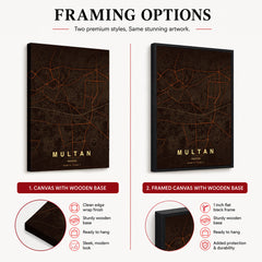 Multan Orange & Brown Map - Minimalist City Map Series | Signature Artwork #00816