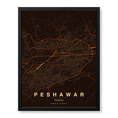 Peshawar Orange & Brown Map - Minimalist City Map Series | Signature Artwork #00817
