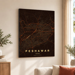 Peshawar Orange & Brown Map - Minimalist City Map Series | Signature Artwork #00817