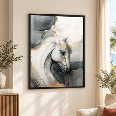 White Silver & Gold Beautiful Horse Art Design | Abstract Fashion Artwork #0082