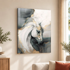 White Silver & Gold Beautiful Horse Art Design | Abstract Fashion Artwork #0082