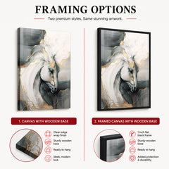 White Silver & Gold Beautiful Horse Art Design | Abstract Fashion Artwork #0082