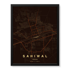 Sahiwal Orange & Brown Map - Minimalist City Map Series | Signature Artwork #00823