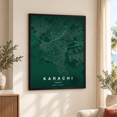 Karachi Emerald & Teal Map - Minimalist City Map Series | Signature Artwork #00824