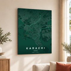 Karachi Emerald & Teal Map - Minimalist City Map Series | Signature Artwork #00824