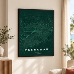 Peshawar Emerald & Teal Map - Minimalist City Map Series | Signature Artwork #00829