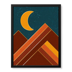Colorful Abstract Art With Golden Moon Over Blue Background | Abstract Office Artwork #0083
