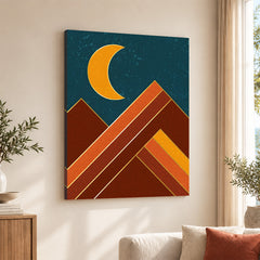 Colorful Abstract Art With Golden Moon Over Blue Background | Abstract Office Artwork #0083