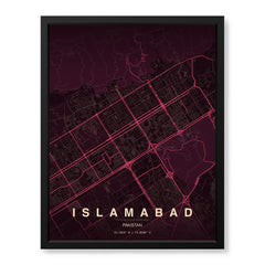 Islamabad Burgundy & Pink Map - Minimalist City Map Series | Signature Artwork #00838