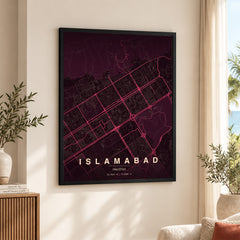 Islamabad Burgundy & Pink Map - Minimalist City Map Series | Signature Artwork #00838