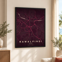 Rawalpindi Burgundy & Pink Map - Minimalist City Map Series | Signature Artwork #00839