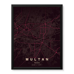 Multan Burgundy & Pink Map - Minimalist City Map Series | Signature Artwork #00840