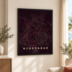 Hyderabad Burgundy & Pink Map - Minimalist City Map Series | Signature Artwork #00844