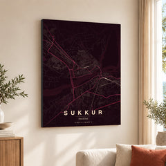 Sukkur Burgundy & Pink Map - Minimalist City Map Series | Signature Artwork #00845
