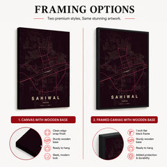 Sahiwal Burgundy & Pink Map - Minimalist City Map Series | Signature Artwork #00847