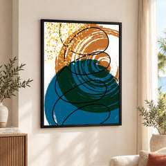 Sea Blue & Brown Abstract With Black Line | Abstract Office Artwork #009