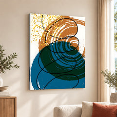 Sea Blue & Brown Abstract With Black Line | Abstract Office Artwork #009