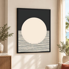Black Line Art Over Black & Beige Background | Abstract Office Artwork #0092