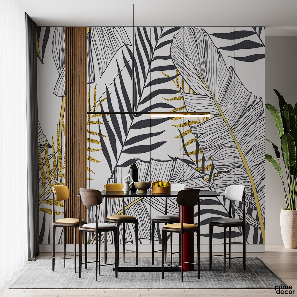 Tropical Leaves Line art | Floral Wallpaper Mural - Prime Décor