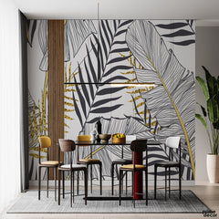 Tropical Leaves Line art | Floral Wallpaper Mural - Prime Décor