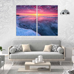 Sunset On A Frozen Lake (2 Panel) Nature Wall Art - Prime Décor