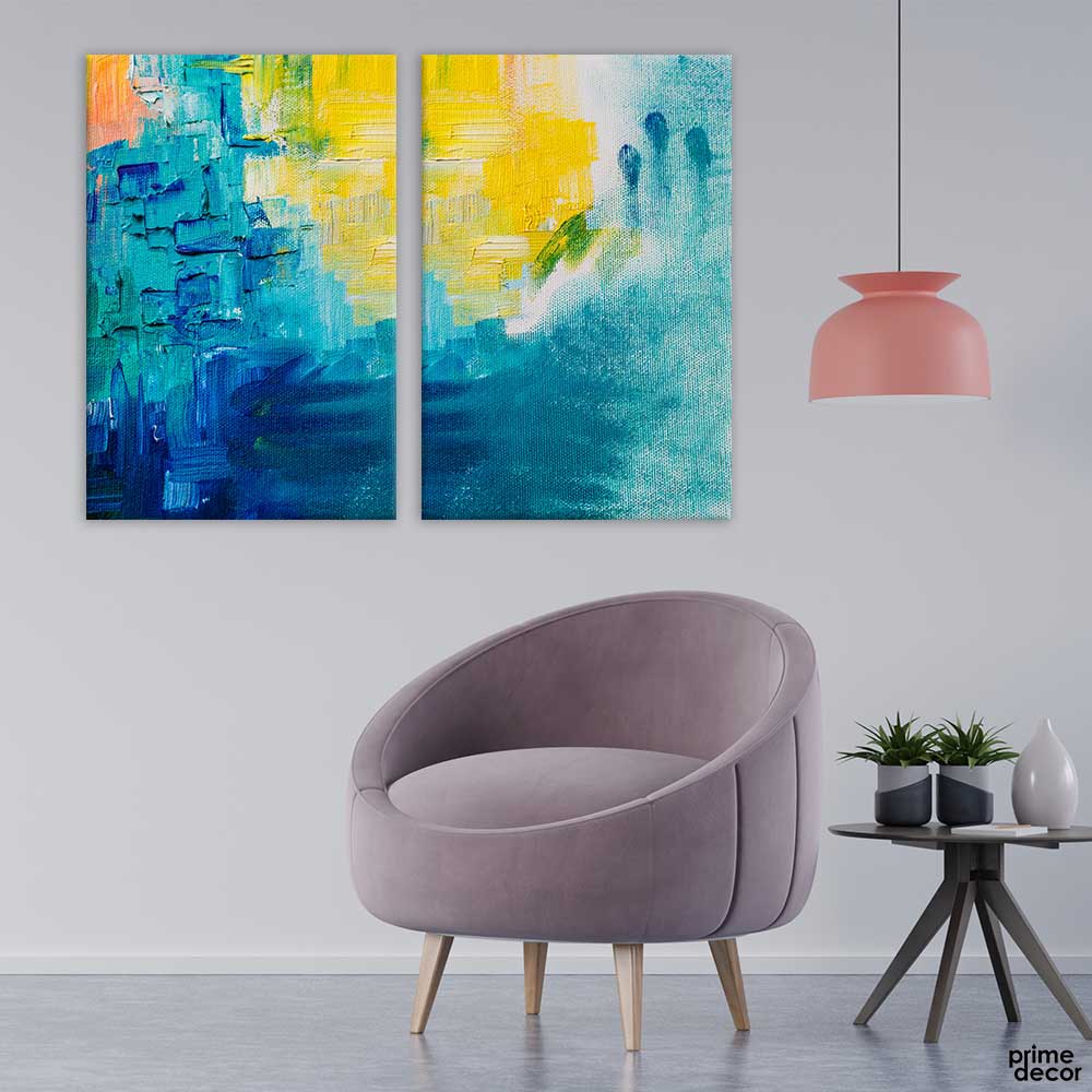 Blue & Yellow Closeup Abstract (2 Panel) Abstract Wall Art - Prime Décor