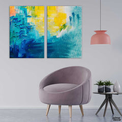 Blue & Yellow Closeup Abstract (2 Panel) Abstract Wall Art - Prime Décor