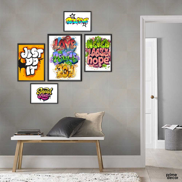 Colorful Graffiti Motivational Setup (6 Panel) Graffiti Wall Art - Prime Décor