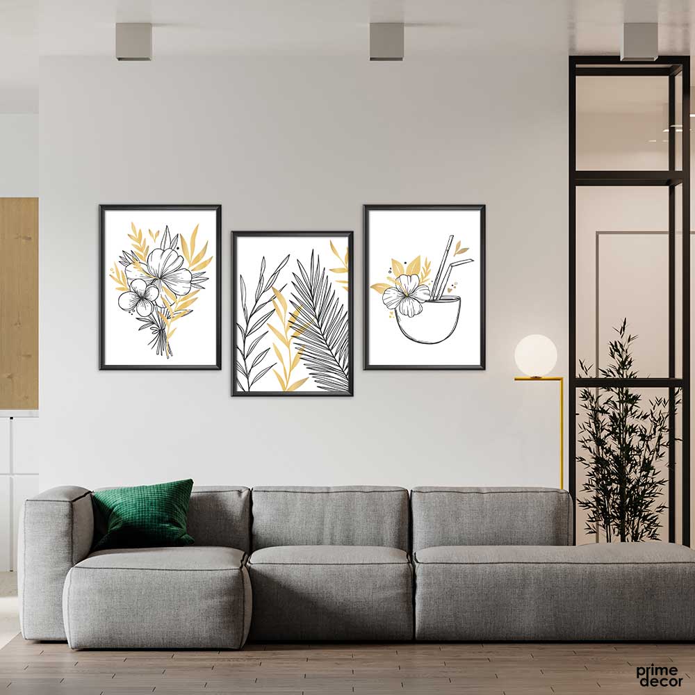 Gold Botanical Leaves Cover Collection (3 Panel) Floral Wall Art - Prime Décor