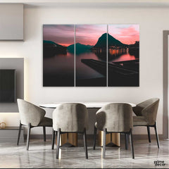 Mountain Lake Reflection Lights (3 Panel) Nature Wall Art - Prime Décor