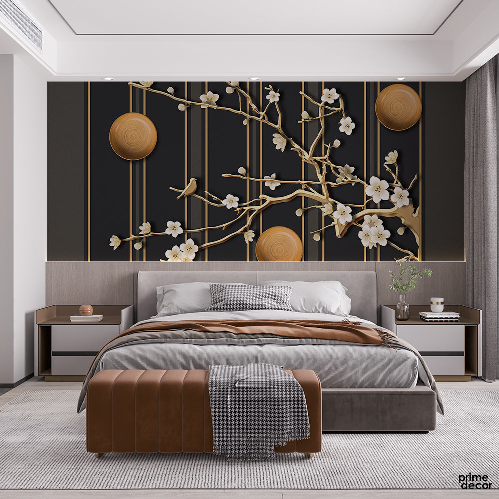 Golden Tree Leaves | Floral Wallpaper Mural - Prime Décor