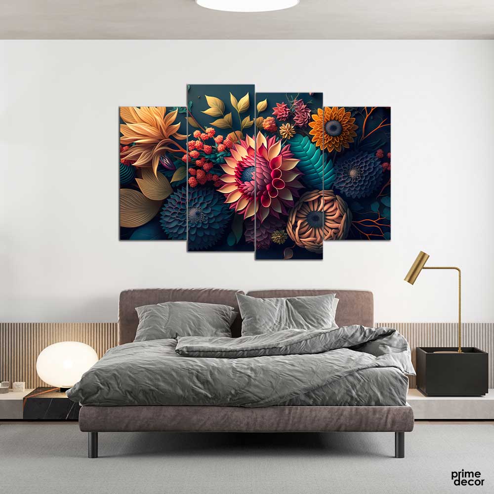 Closup Textural Bright Exotic Flowers (4 Panel) | Floral Wall Art - Prime Décor