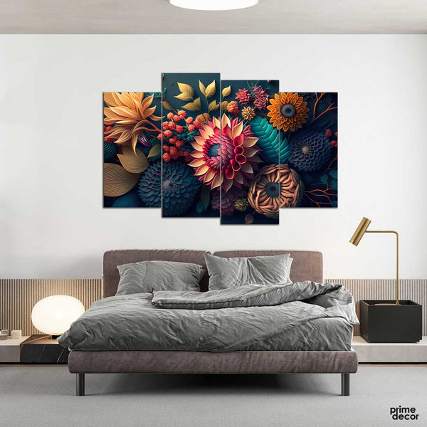 Closup Textural Bright Exotic Flowers (4 Panel) | Floral Wall Art - Prime Décor