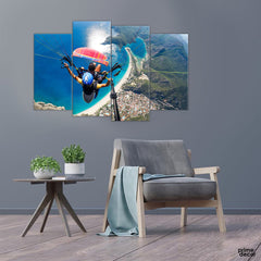 Man Riding on Parachute (4 Panel) Adventure Wall Art - Prime Décor
