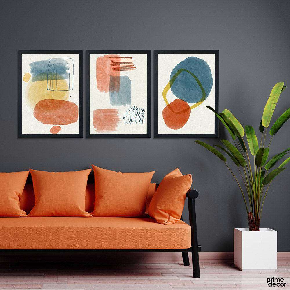 Abstract Watercolor Orange Theme (3 Panel) Nordic Wall Art - Prime Décor