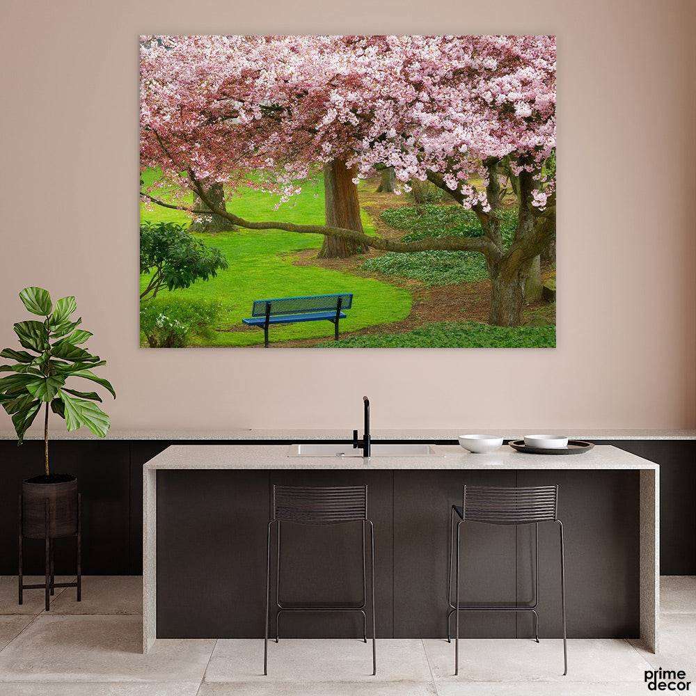 Bench Under Cherry Blossom (Single Panel) | Nature Wall Art - Prime Décor
