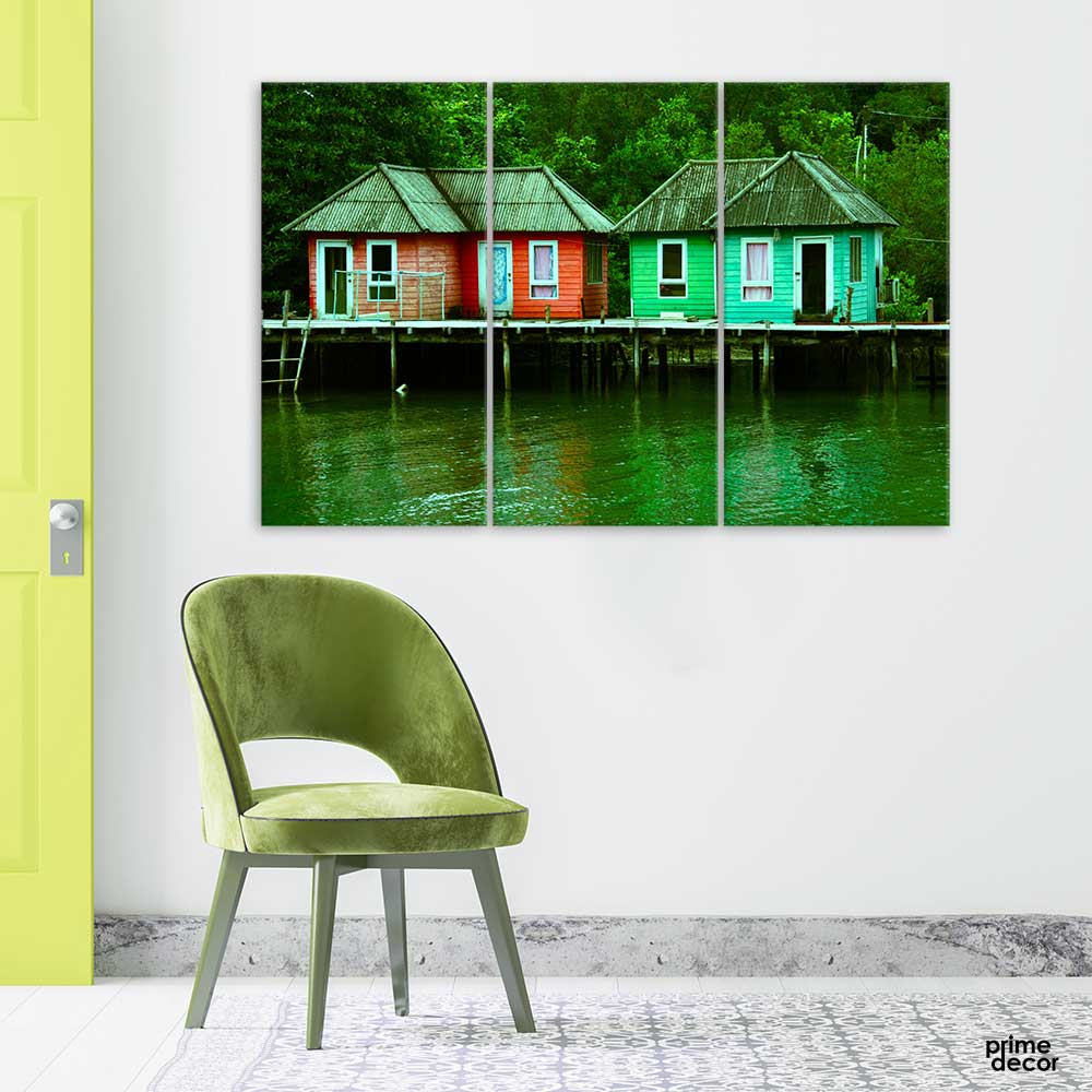 Shed Houses Stilts (3 Panel) Village Wall Art - Prime Décor