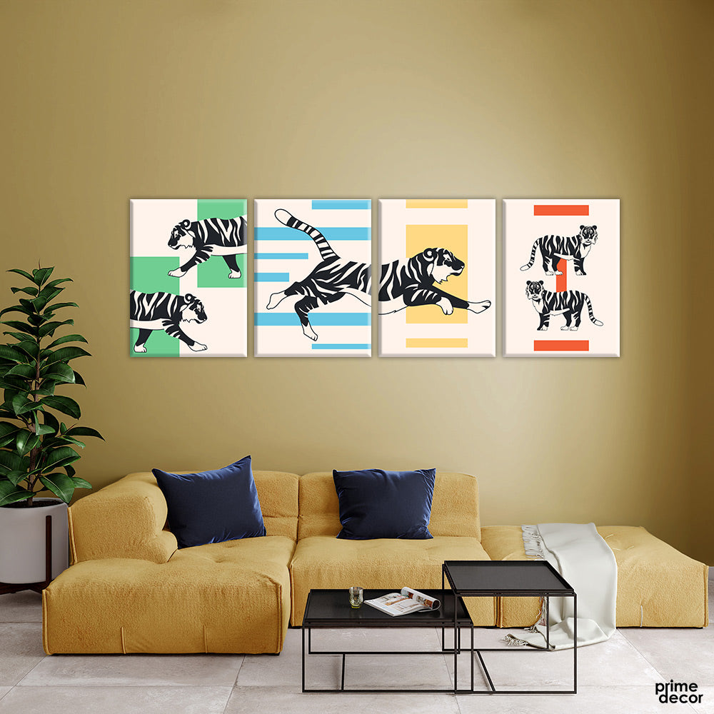 Set of Contemporary Art Posters with Tiger Pattern (4 Panels) Wall Art - Prime Décor