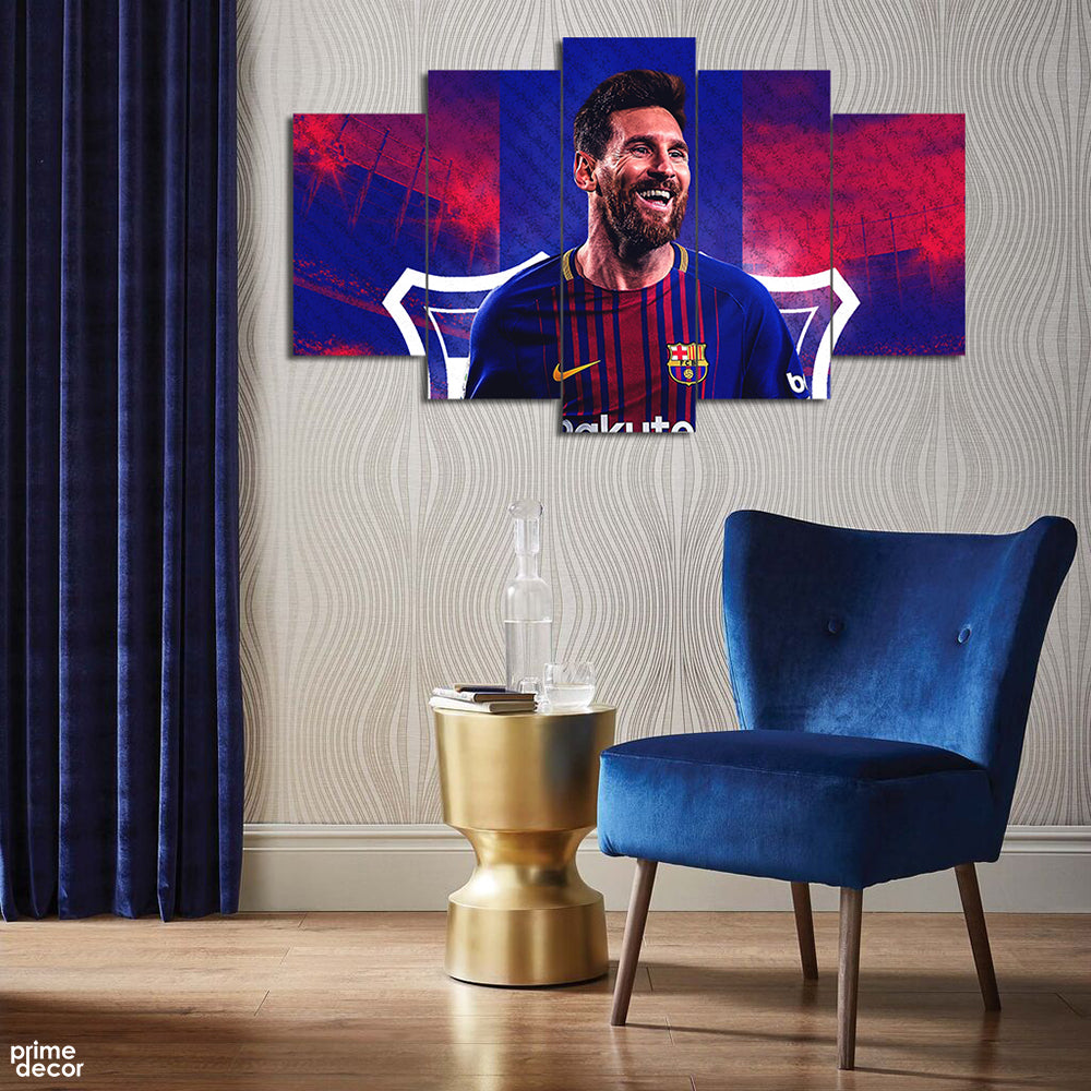 Messi Barcelona Neon Design (5 Panel) Football Wall Art - Prime Décor