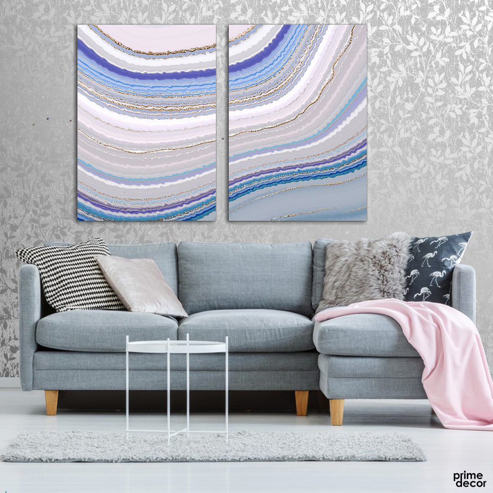 Blue & White Marbled Design (2 Panel) Geod Wall Art - Prime Décor