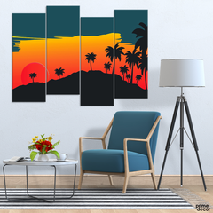 Sunset Palm Trees (4 Panel) | Nature Wall Art - Prime Décor