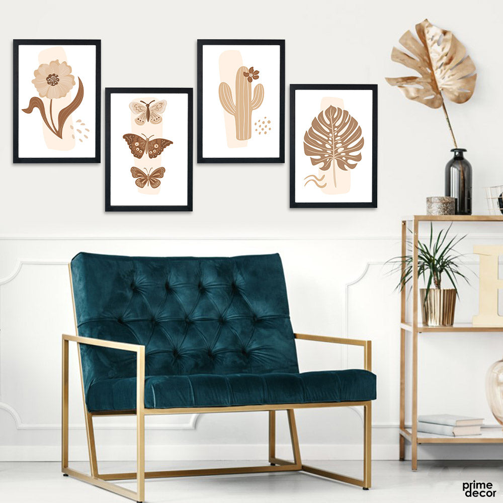 Butterflies & Leaves Boho Collection (4 Panels) Nature Wall Art - Prime Décor