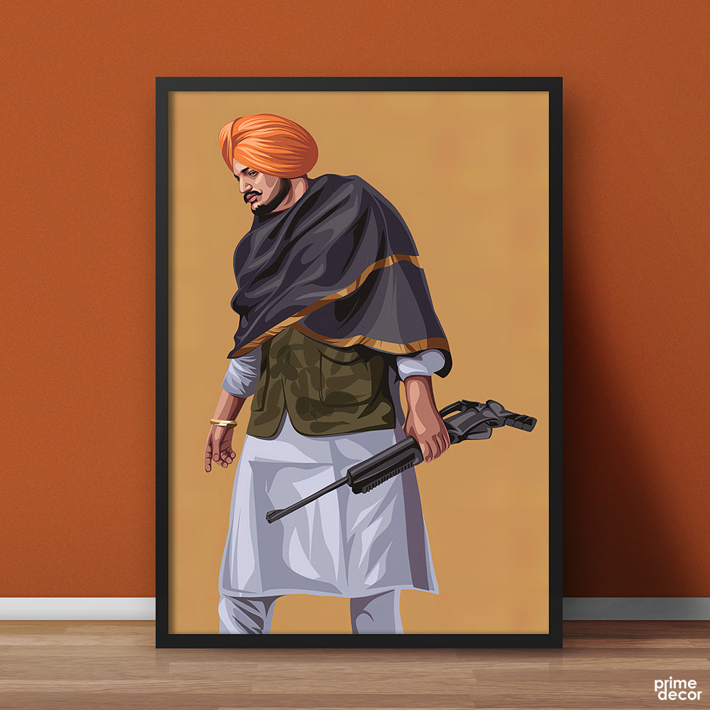 Sidhu Moose Wala Holding Rifle | Musical Wall Art On Sale - Prime Décor