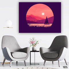 Mountain Lake Sunset (Single Panel) Illustration Wall Art - Prime Décor