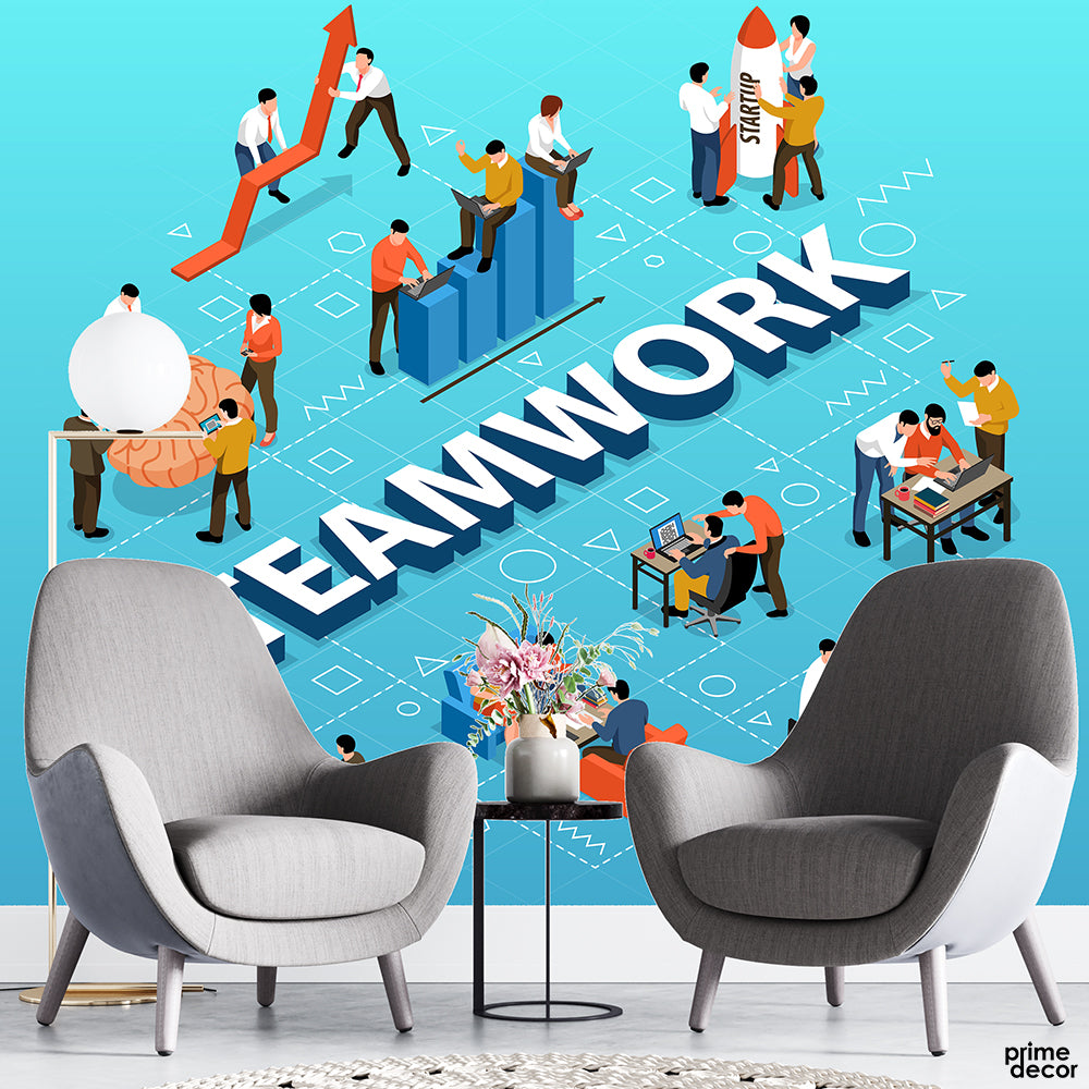 Teamwork Typography With People | Office Wallpaper Mural - Prime Décor