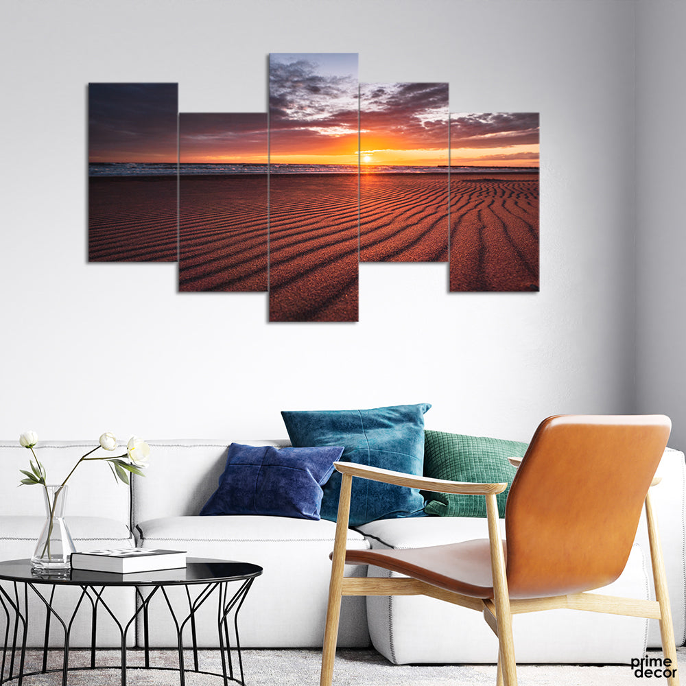 The Sand Pattern in Sunset (5 Panel) Islamic Wall Art - Prime Décor