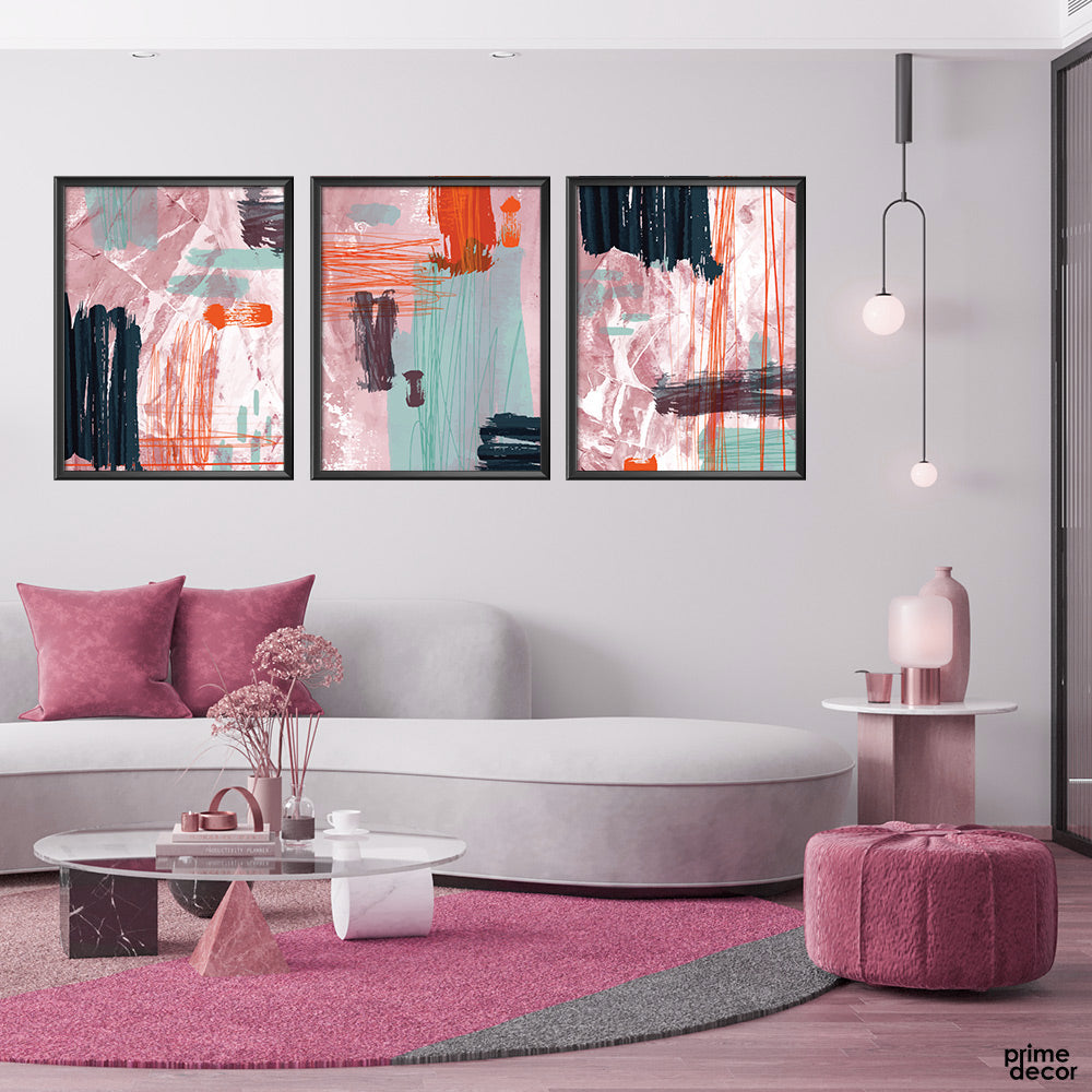Purple Orange & Black Artwork (3 Panel)| Abstract Artwork - Prime Décor