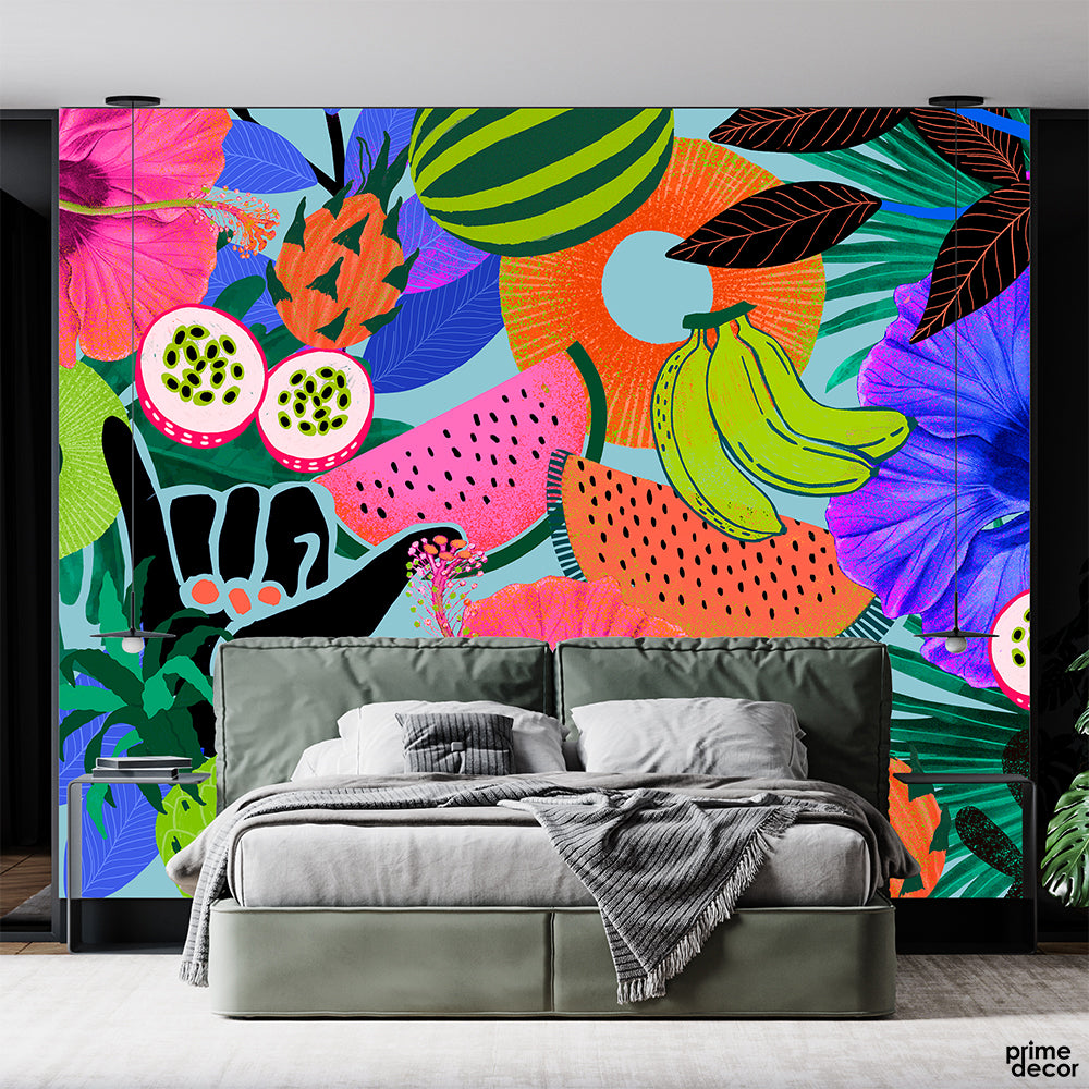 Funky Tropical Beach Style Fruits | Floral Wallpaper Mural - Prime Décor