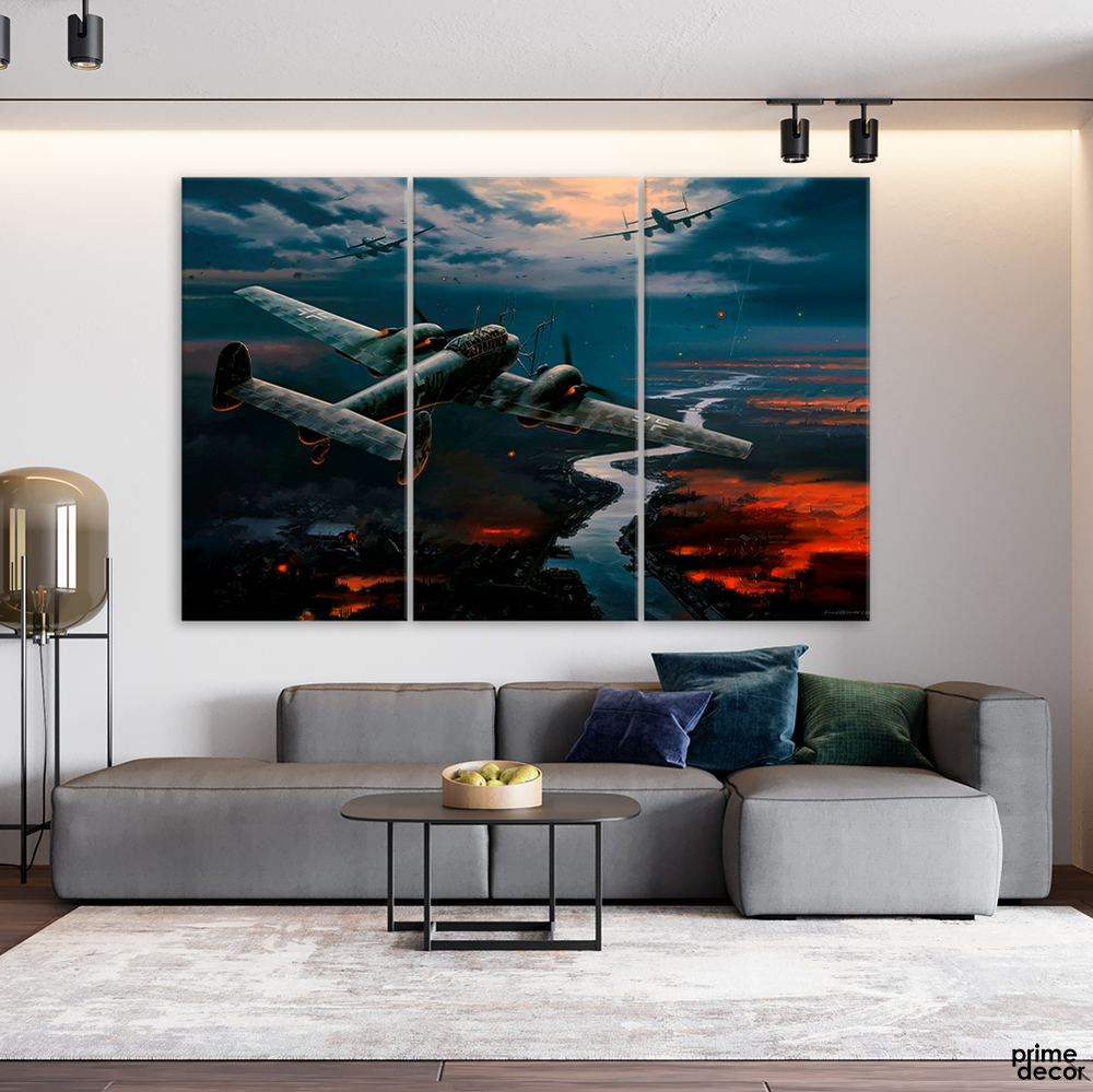Night Riders Plane Art (3 Panel) Travel Wall Art - Prime Décor
