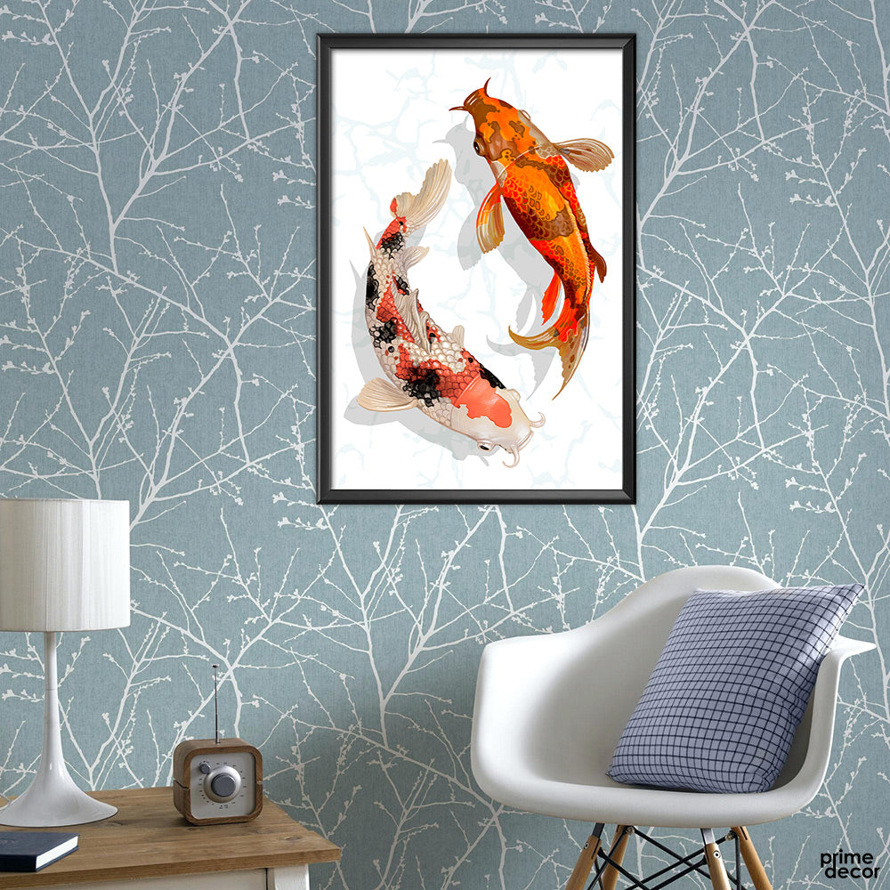 Two Japanese Koi Fish Swimming (Single Panel) Animal Wall Art - Prime Décor